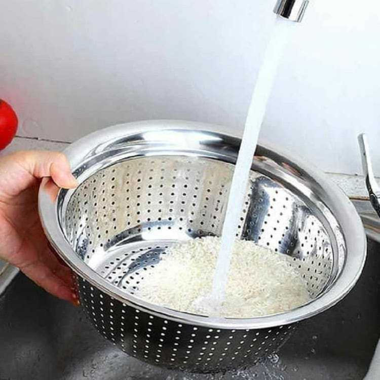 آبکش لگن و رنده استیل قطر26cm ست 3 پارچه کامل برند یونیکUniqe
