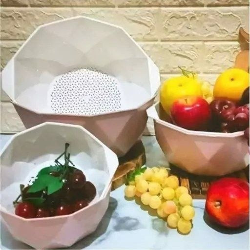 ست آبکش و لگن 6تایی الماس نیلا (3لگن+ 3آبکش)سایز کوچک خانگی یا مسافرتی(6 عدد باهم)6 پارچه
