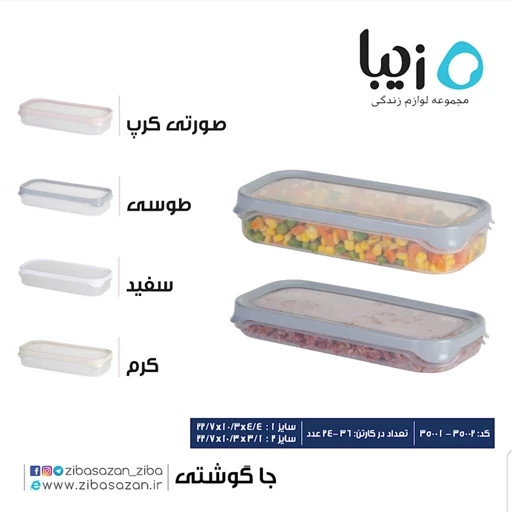 جاگوشتی مستطیل درب دار سایز بزرگ 2 تایی زیبا سازان(ظرف گوشت و مرغ فریزری) دو عدد