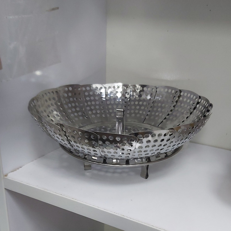 بخارپز استیل ضد زنگ قابل تنظیم پایه دار و دسته دار (تکی -یک عدد)قطر 22 سانت. توری بخارپز استیل تاشو