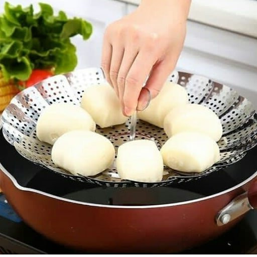 بخارپز استیل ضد زنگ قابل تنظیم پایه دار و دسته دار (تکی -یک عدد)قطر 22 سانت. توری بخارپز استیل تاشو