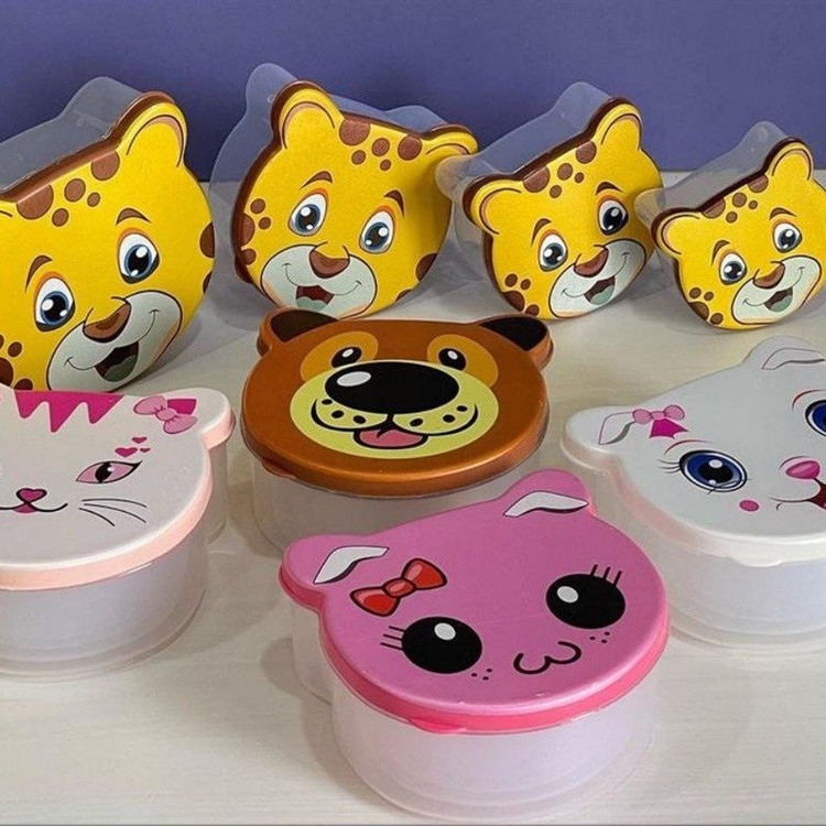 ظرف4 تکه درب دار حیوانات قابل استفاده درماکروویو فریزرظرف غذای کودک سیسمونی 4تا