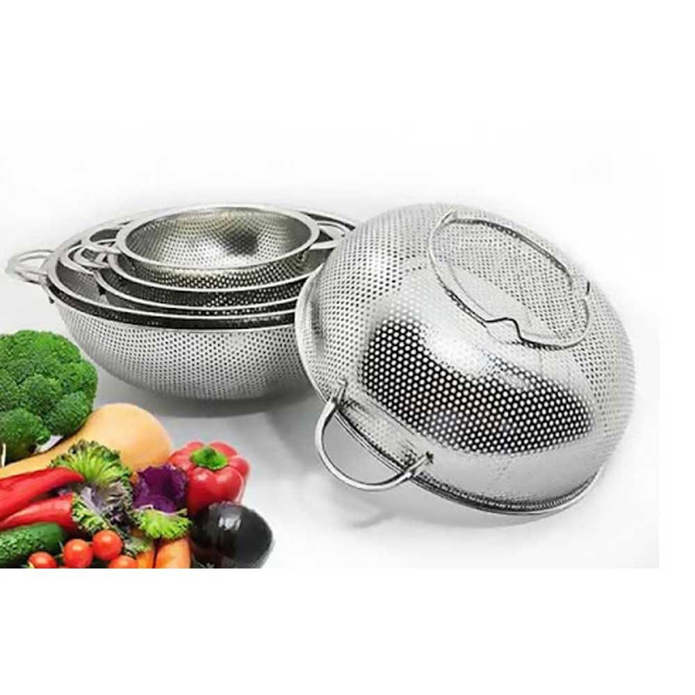 آبکش پانچ 6 پارچه استیل دسته دار همراه جعبه سایز 16 تا 31 مجموعه 6عددی از غرفه آوند کالا (سبد استیل )