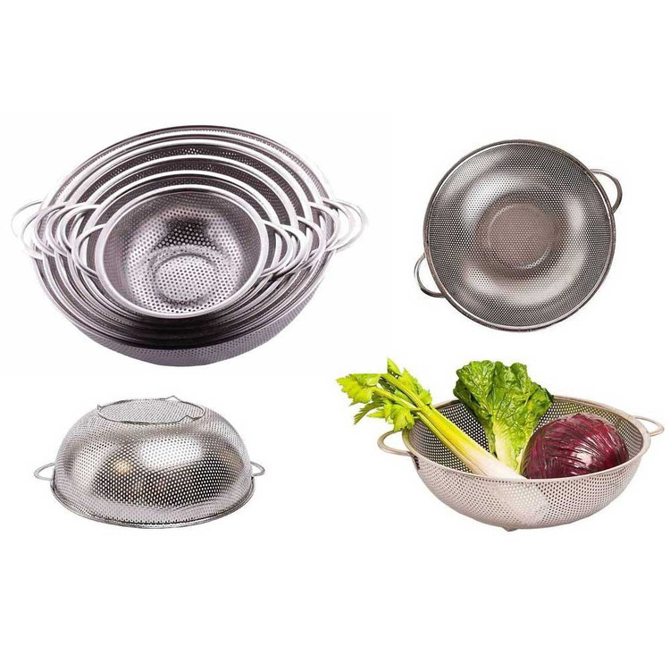 آبکش پانچ 6 پارچه استیل دسته دار همراه جعبه سایز 16 تا 31 مجموعه 6عددی از غرفه آوند کالا (سبد استیل )